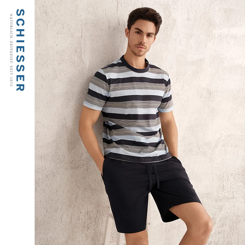 SCHIESSER舒雅25年春夏新品男士纯棉柔软亲肤短袖短裤家居服套装