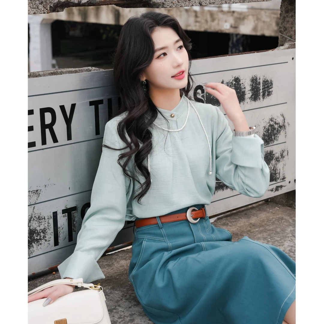 丁佳欣【清斋折露】港风复古晕染衬衫女宽松显瘦上衣JR3882149