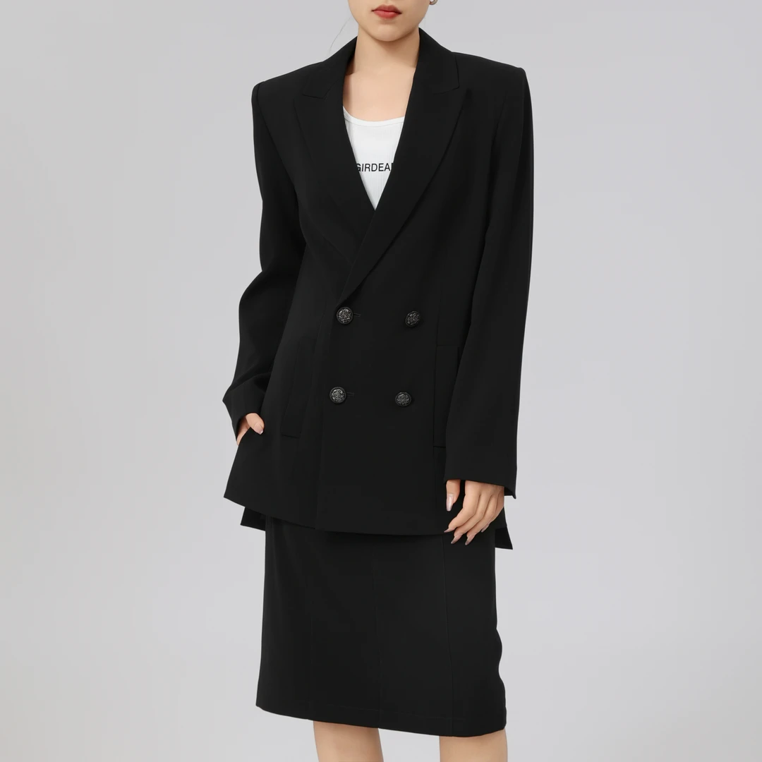GIRDEAR/哥弟早春新款气质轻职风高级感双排扣西装外套女140002