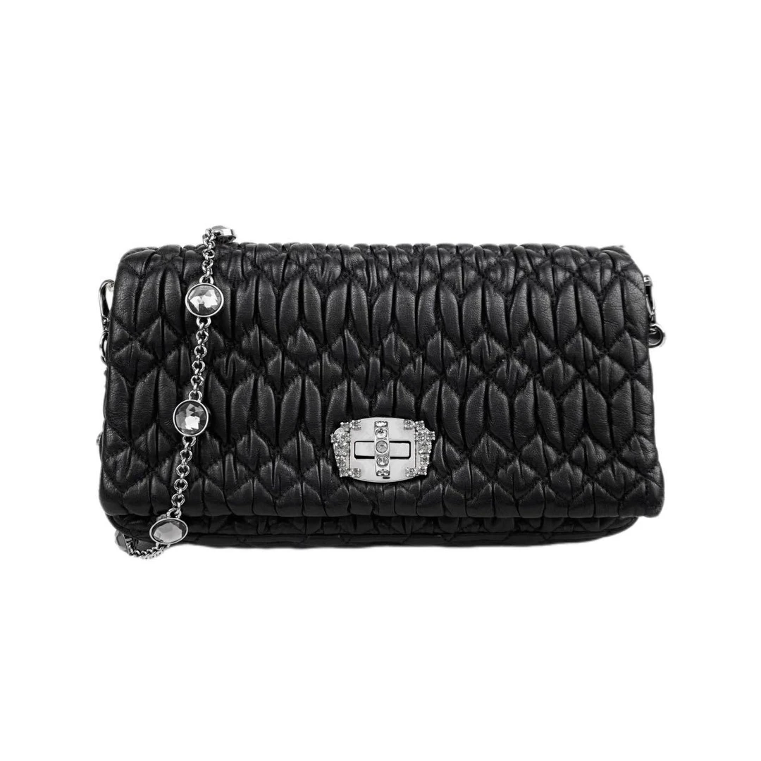 99新 MIU MIU/缪缪 钻石太阳花褶皱链条斜挎包woc