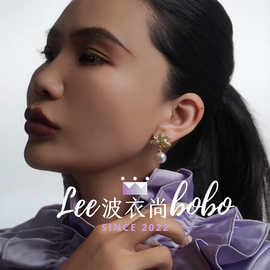 钛钢仿珍珠耳饰 绿色甜美金色植物花卉日韩女耳环设计感欧若