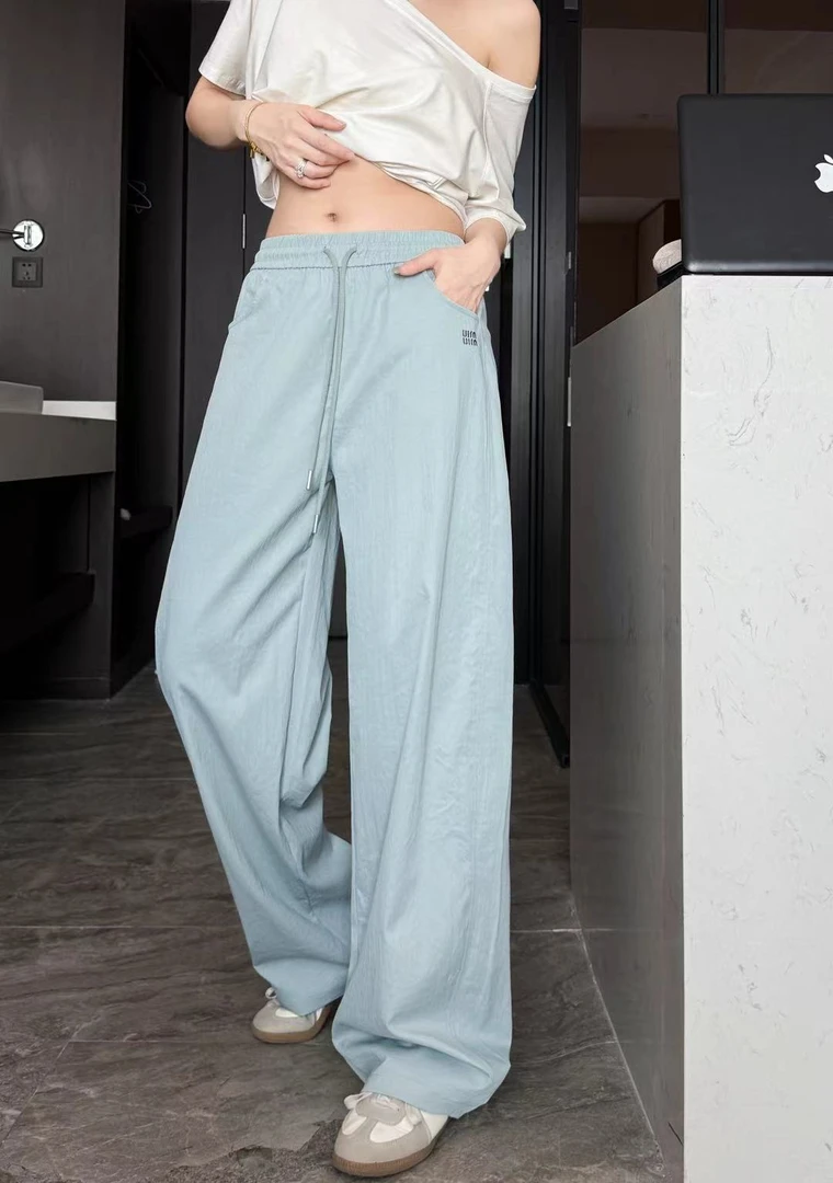 阿悄家 夏季 miu经典刺绣斜纹弯刀阔腿裤 #5050