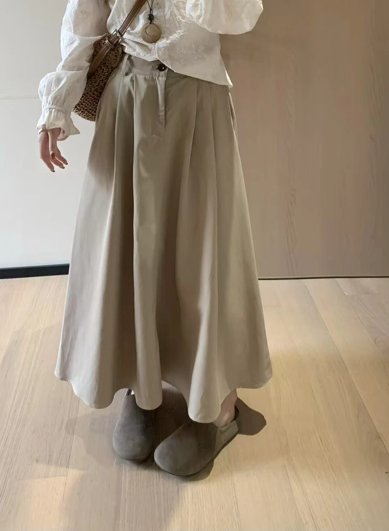 韩11卡其色休闲工装风a字半裙慵懒百搭韩系少女感工装半身裙