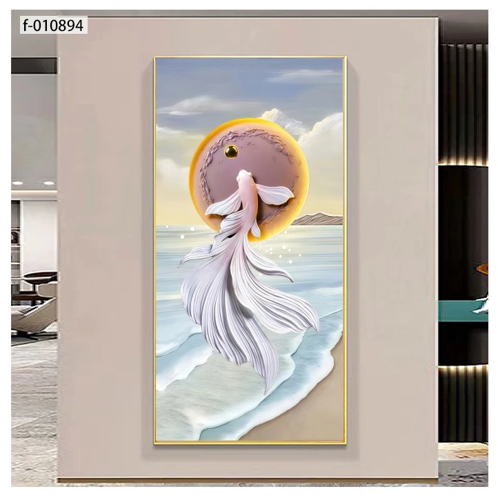 现代轻奢入户锦鲤玄关装饰画高级感过过道走廊尽头挂画墙壁壁画