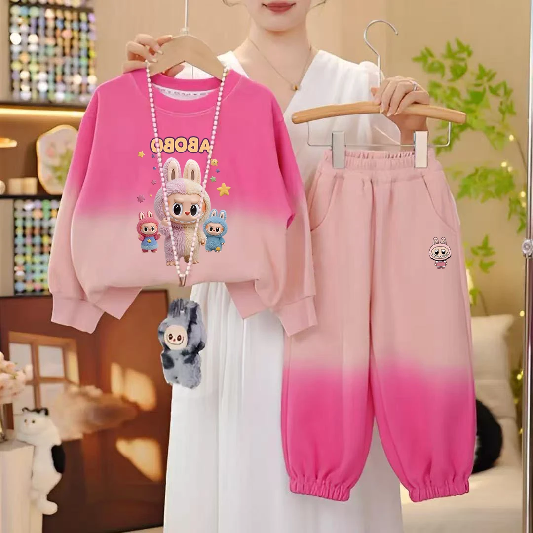 女童春秋季套装2025新款儿童网红炸街中童宝宝秋款拉布布卫衣秋装