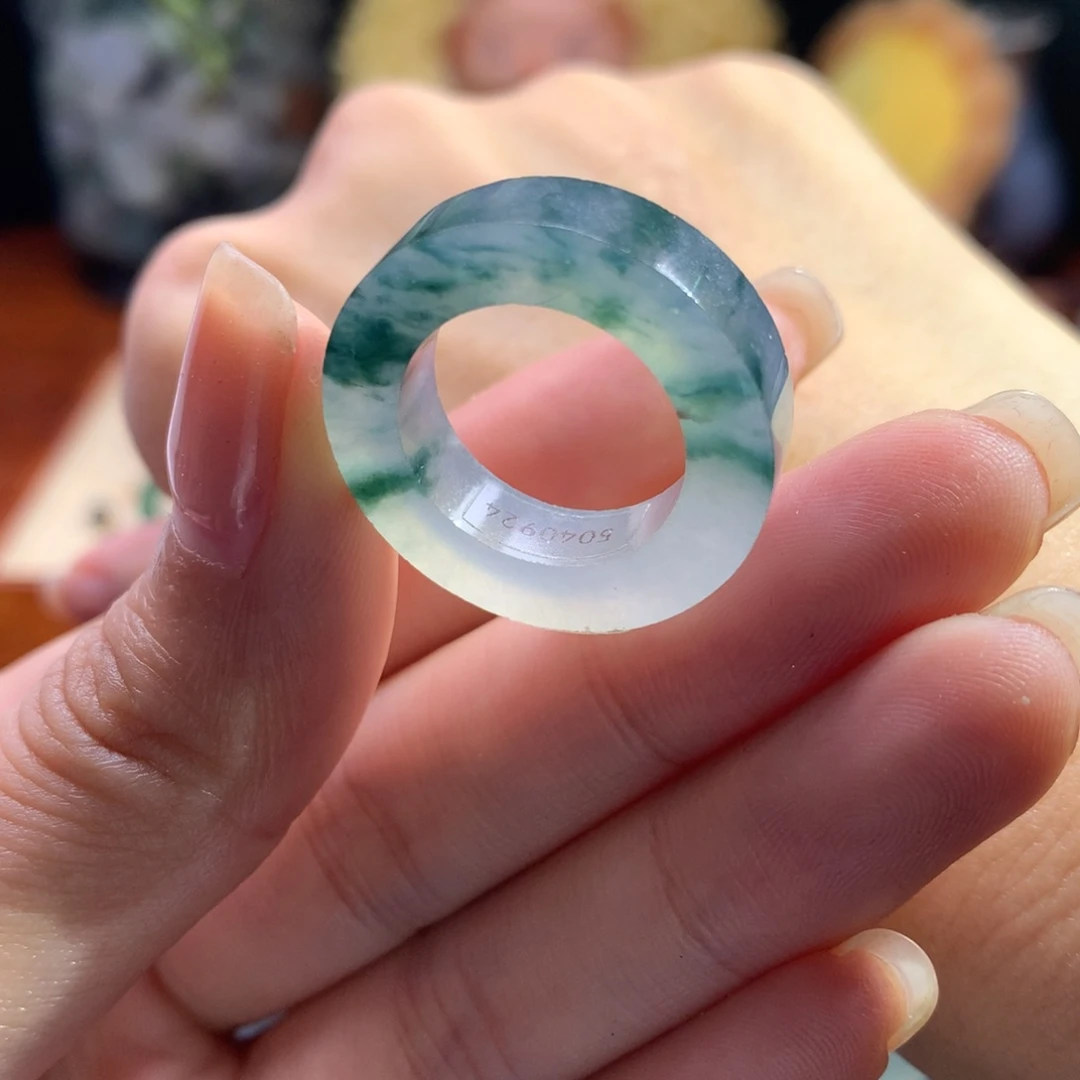定制翡翠未镶嵌特色冰飘蓝绿花12-16#