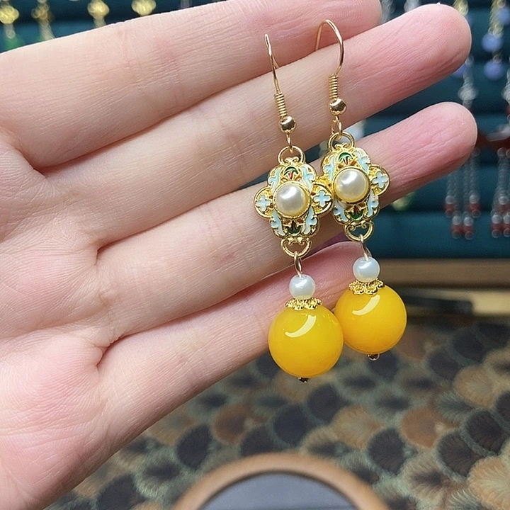 石英质玉耳钉银S925镶嵌