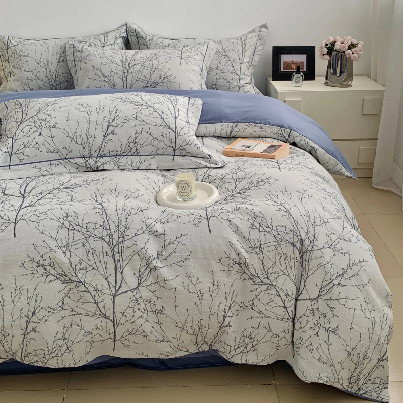 喜番｜ 轻奢提花系列 全棉三层纱四件套 100%棉纯棉高档被套床笠款