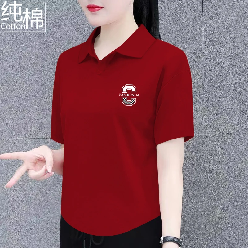 翻领短袖纯棉T恤女polo领气质洋气宽松显瘦休闲上衣T恤衫女款