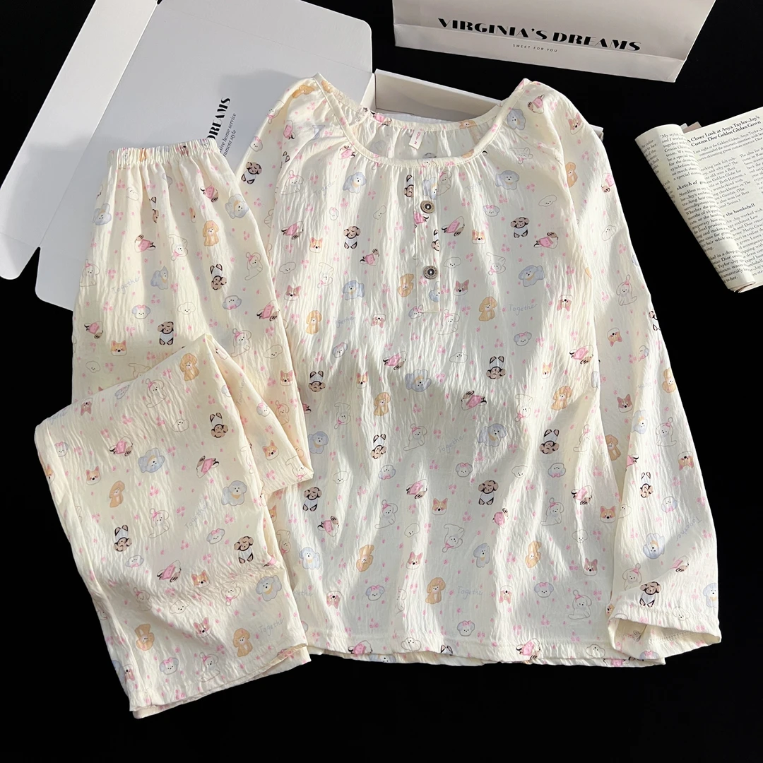 圆领小狗派对云朵棉睡衣秋冬季女款爆款2025新款家居服长袖裤套装