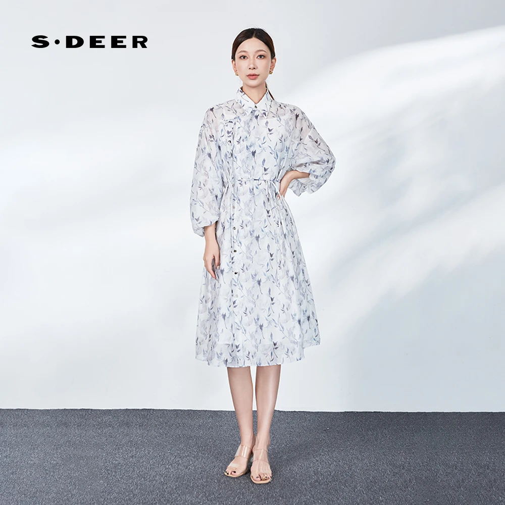 圣迪奥气质国风碎花宽松轻奢复古秋季长袖连衣裙S243Z1227