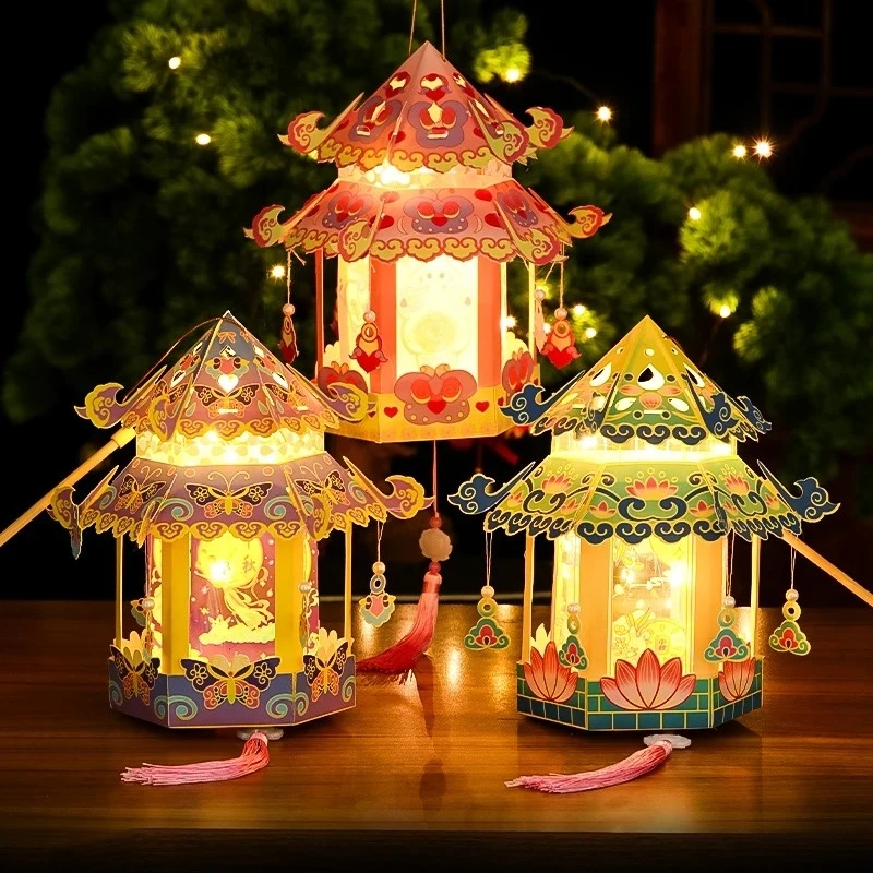 2025新款中秋节灯笼手工diy材料幼儿园儿童手提兔子花灯中秋宫灯