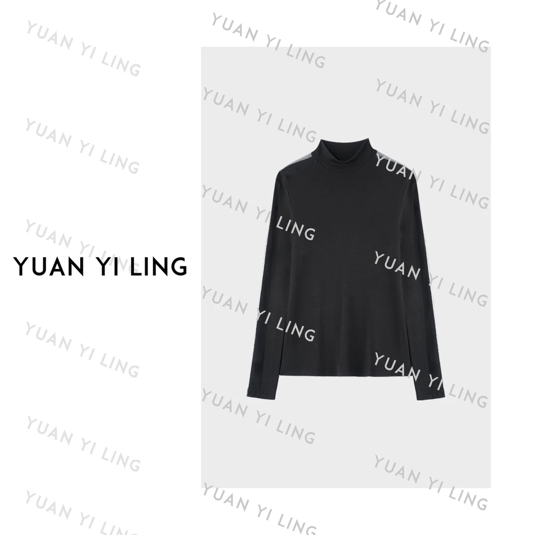 袁艺灵【穿搭指南】25秋冬莫代尔时髦高级感网纱拼接打底上衣9321