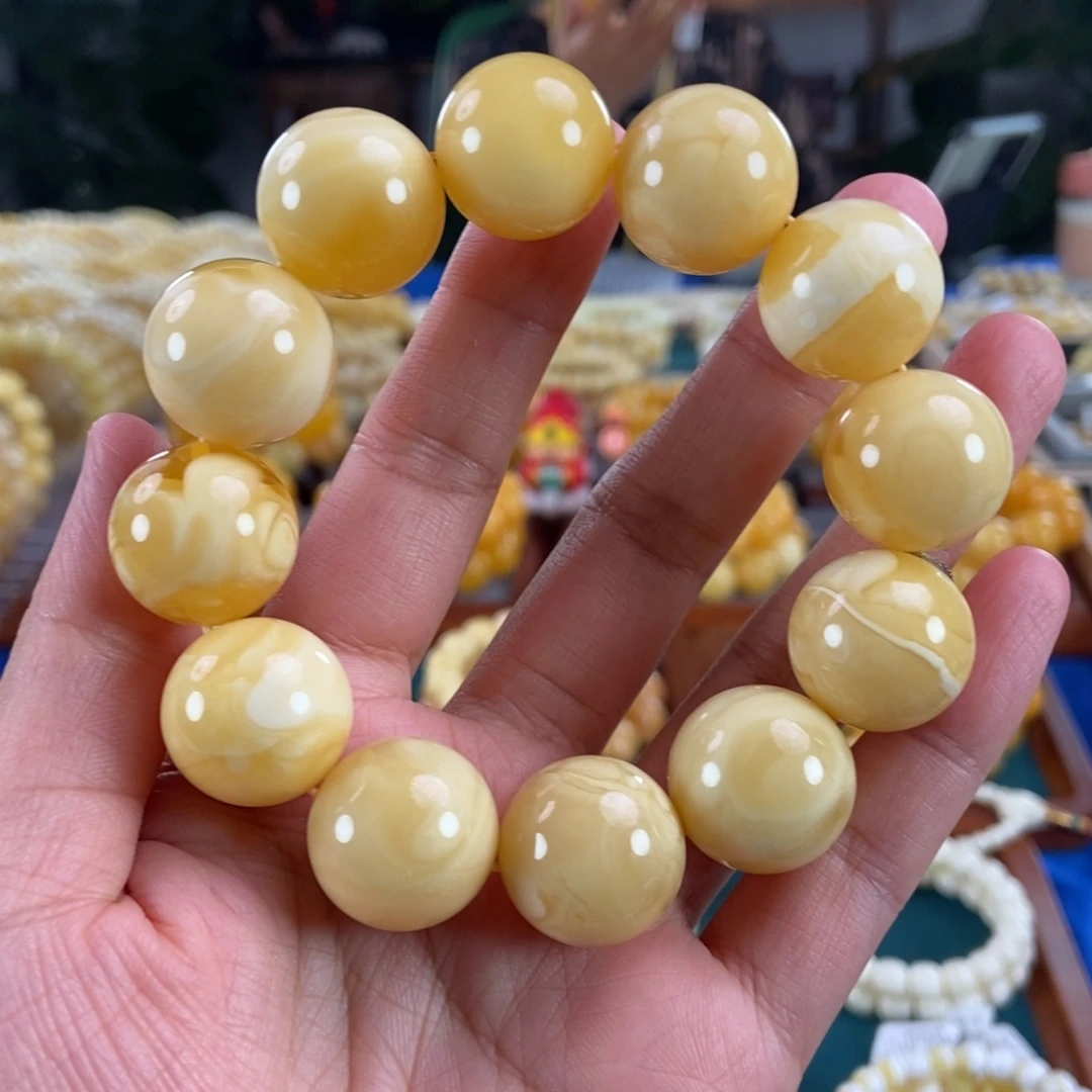 琥珀未镶嵌珠宝奇石19白花蜡圆珠48.68