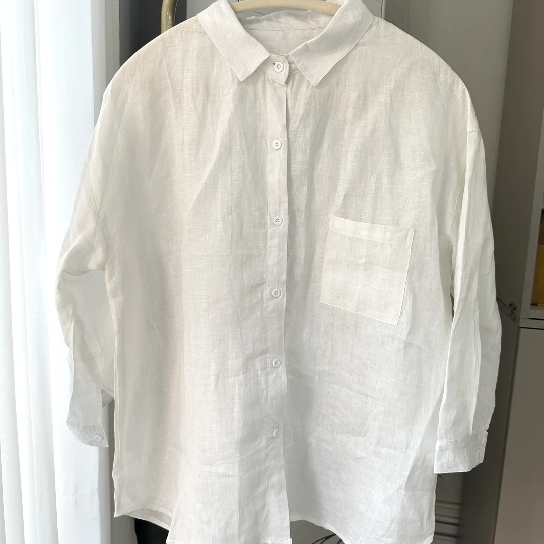 【白色尖领】夏季亚麻女士休闲衬衣 穿到150斤以内