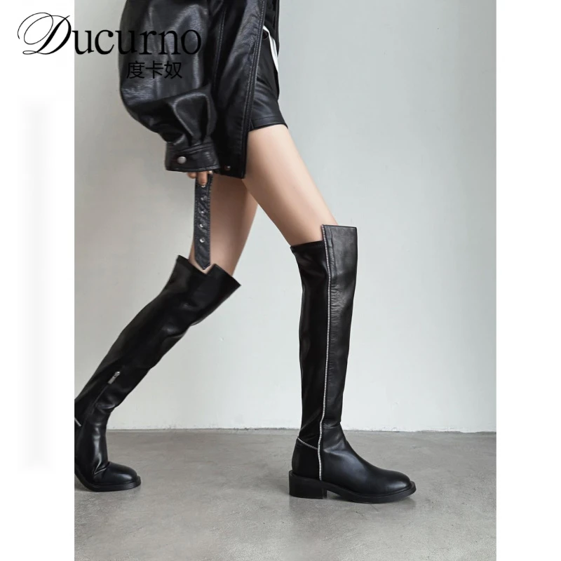 弹性靴过膝靴拉炼厚跟靴2025新修身设计女骑士靴小个子显瘦长筒靴