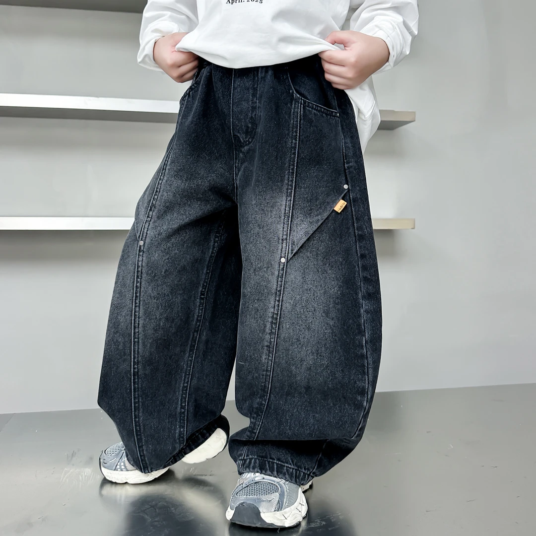 【2025秋款上新】男童牛仔裤儿童洋气宽松直筒裤子中大童春秋款长裤