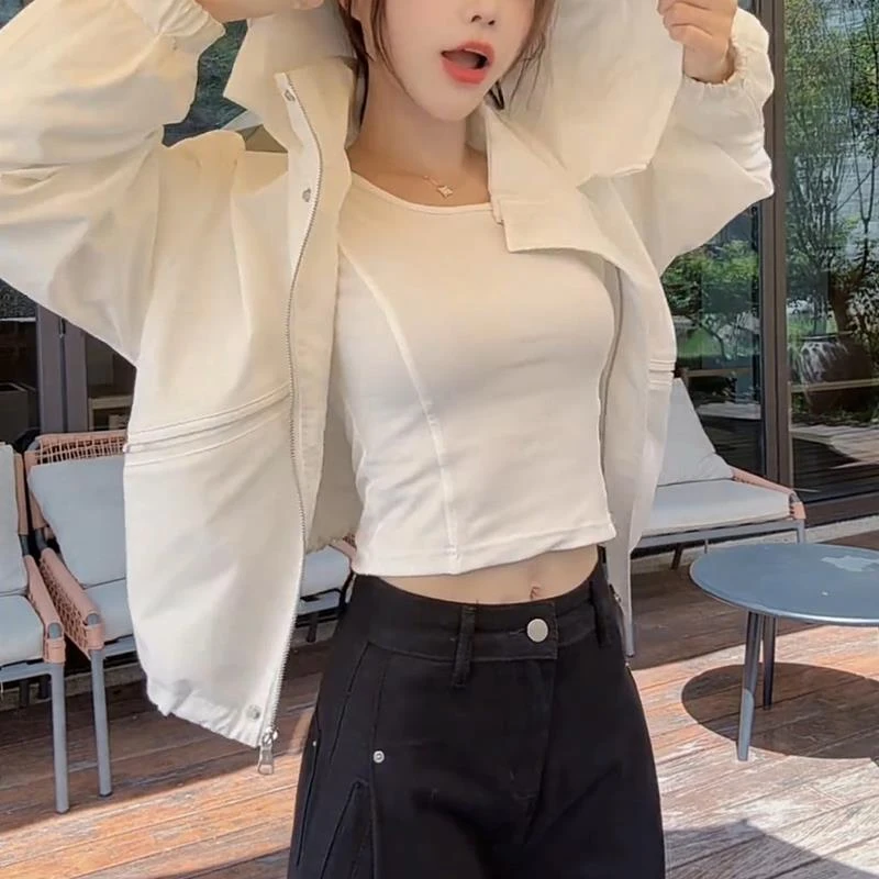 白色连帽棒球服短款外套2025春秋新款早秋美式小个子爆款上衣女装