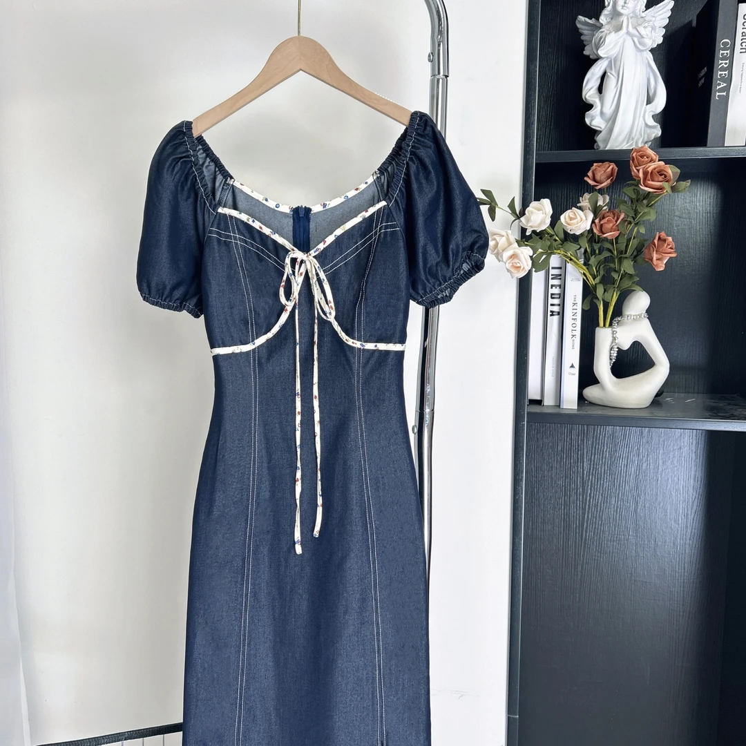 Design25夏季新款欧若风法式泡泡袖休闲牛仔连衣裙 10166 BCK