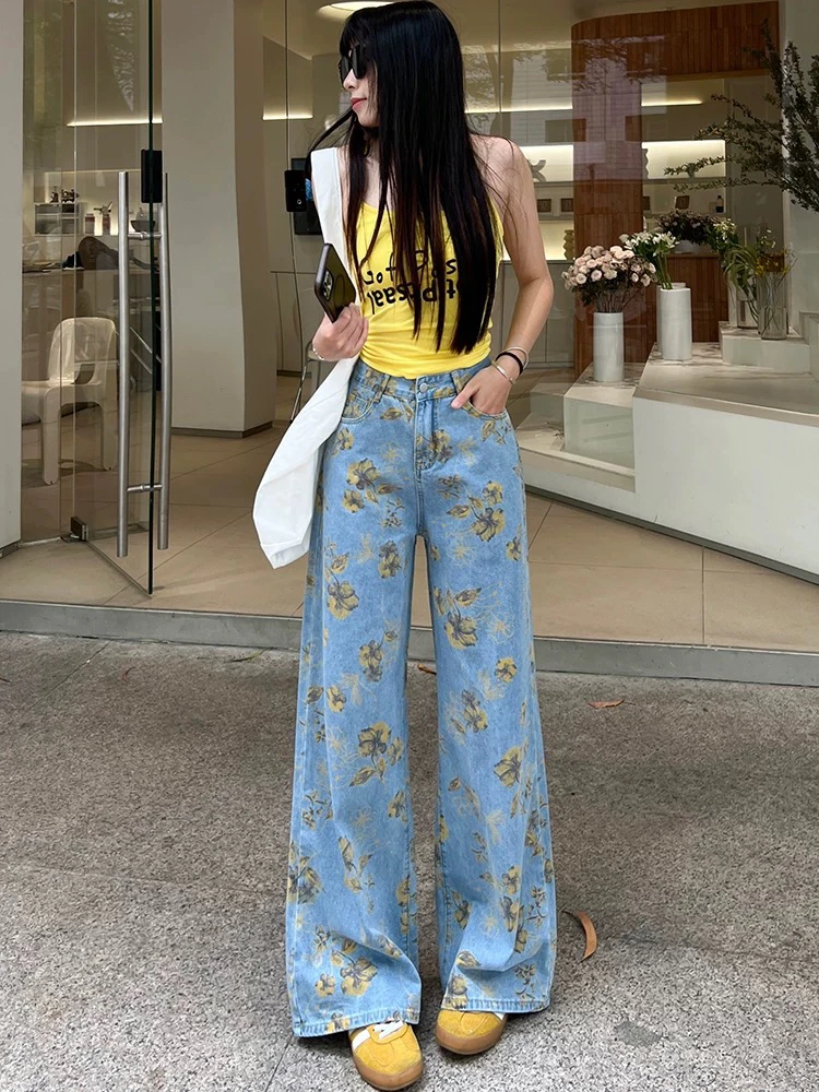 【肉总】印花阔腿牛仔裤垂感显瘦1116