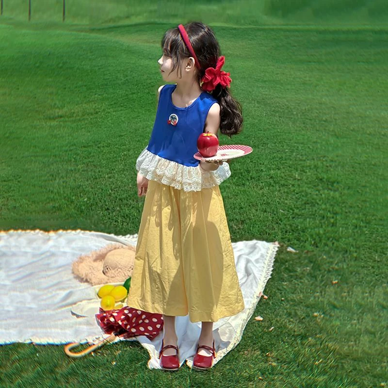 童装潮流女童短袖T恤2025夏装新款白雪公主女孩花边吊带背心上衣