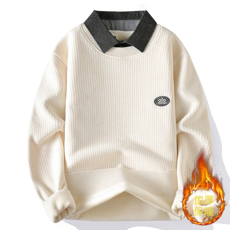 25冬季新款衬衫领针织衫男款衬衣领毛衣韩版学生长袖假两件MY2612