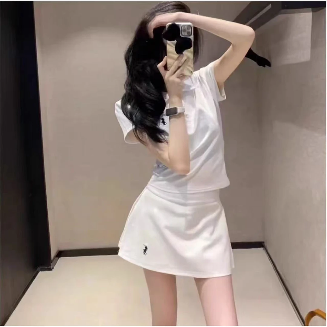 夏季新款韩版Polo领短袖衬衫显瘦百褶裙小个子学院风休闲两件套女