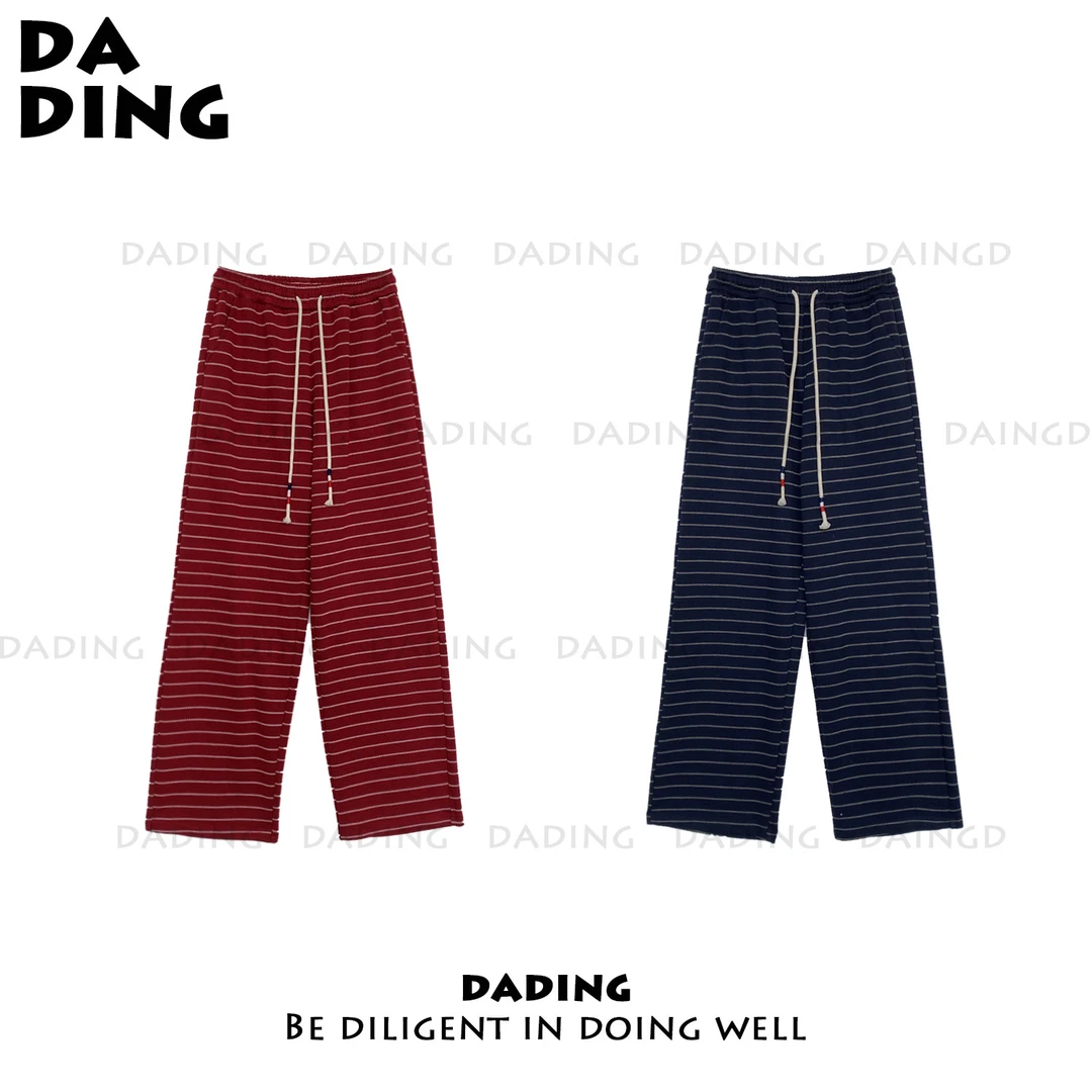 DADING 2025春夏新款复古抽绳宽松条纹休闲裤 210076