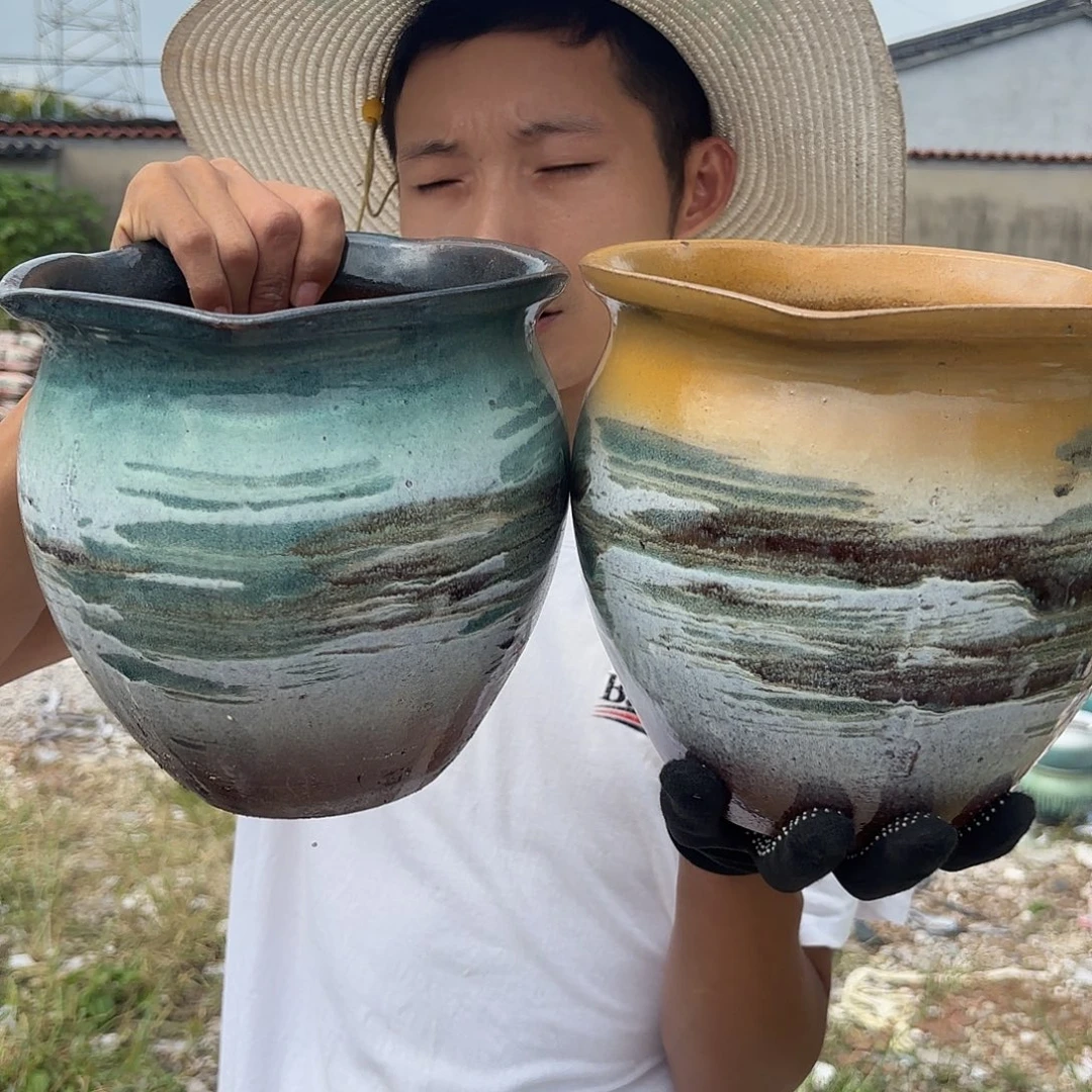 山水画两个口径19高度19