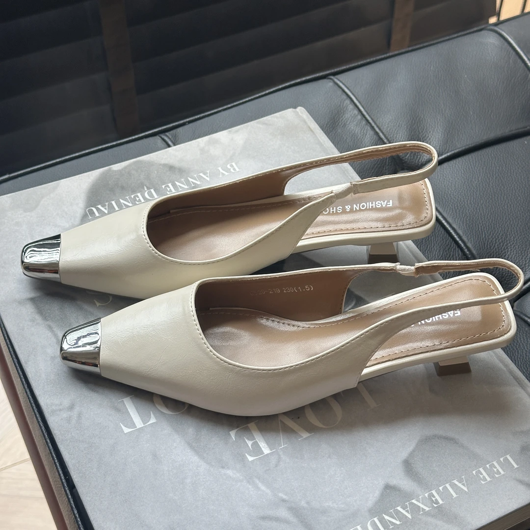 【PINZIKO】金属头小跟凉鞋女2025春夏汉本新款小尖头单鞋TJF082