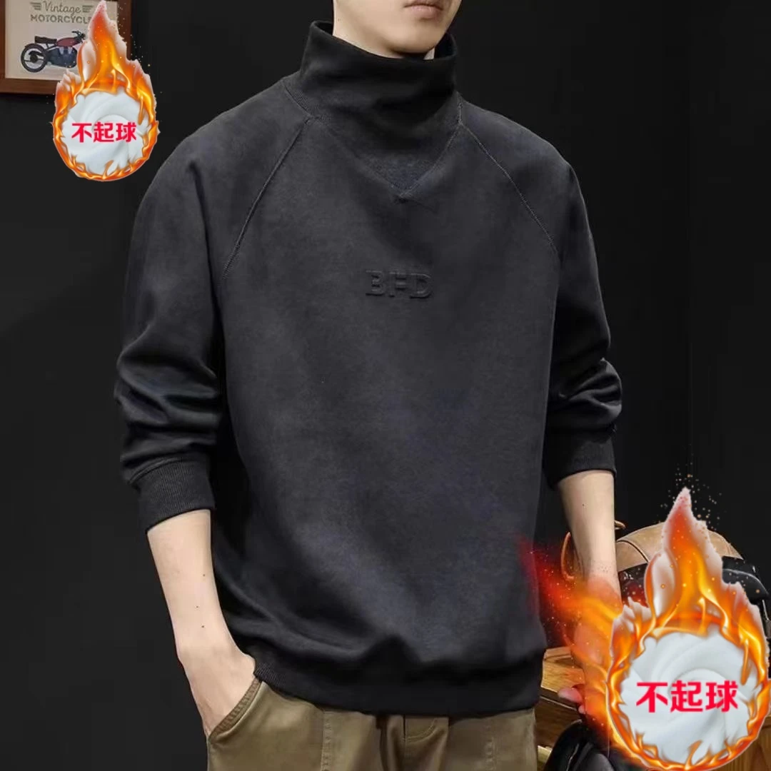 高领卫衣潮牌美式高领大码卫衣春秋复古半重磅加绒长袖打底衫上衣