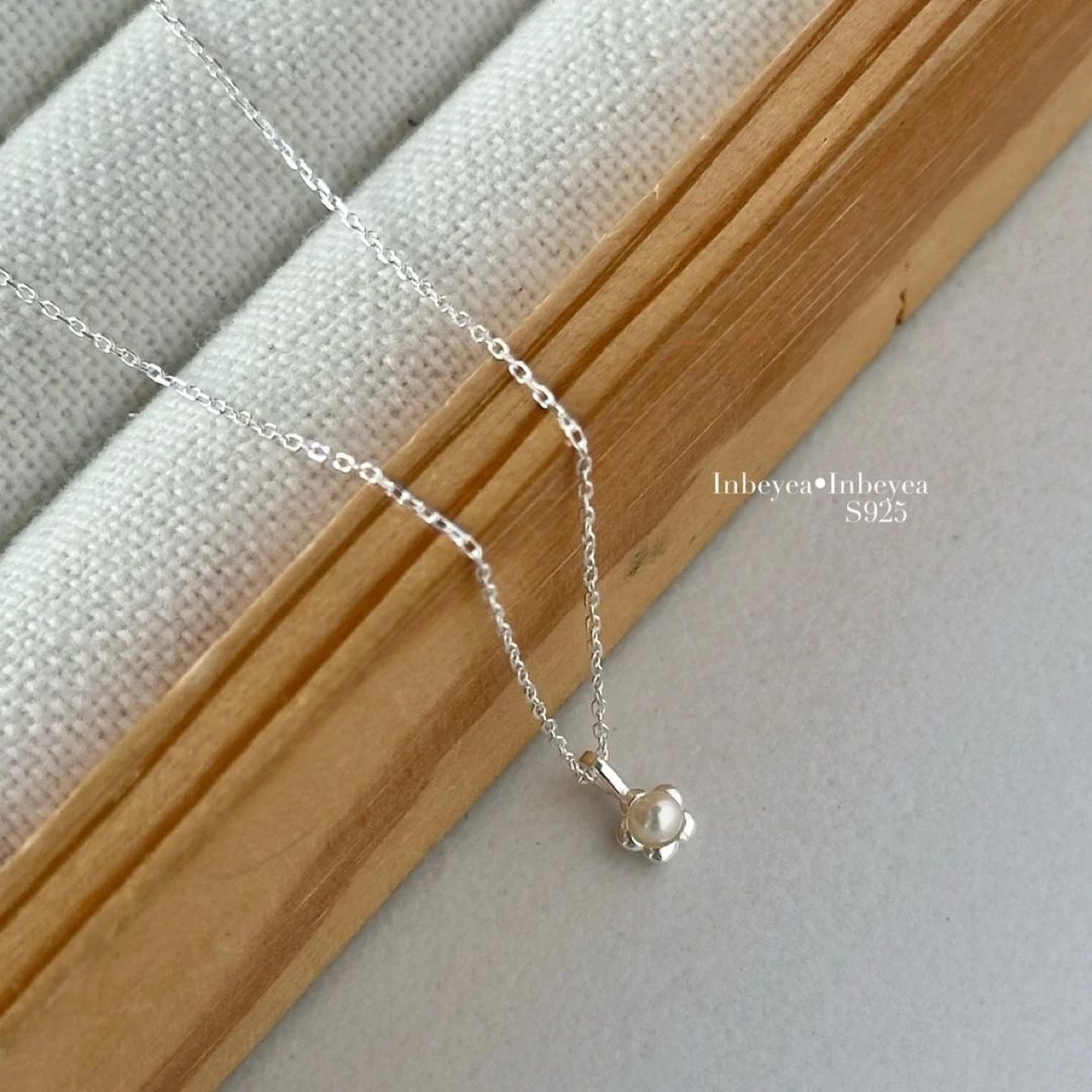 坠链均925银仿珍珠 mini花朵珠珠项链40+5cm 37386