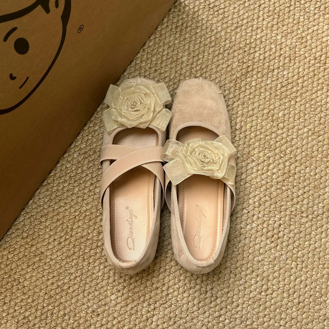 内增高5cm温柔百搭山茶花公主法式圆头软底芭蕾舞风单鞋法式单鞋