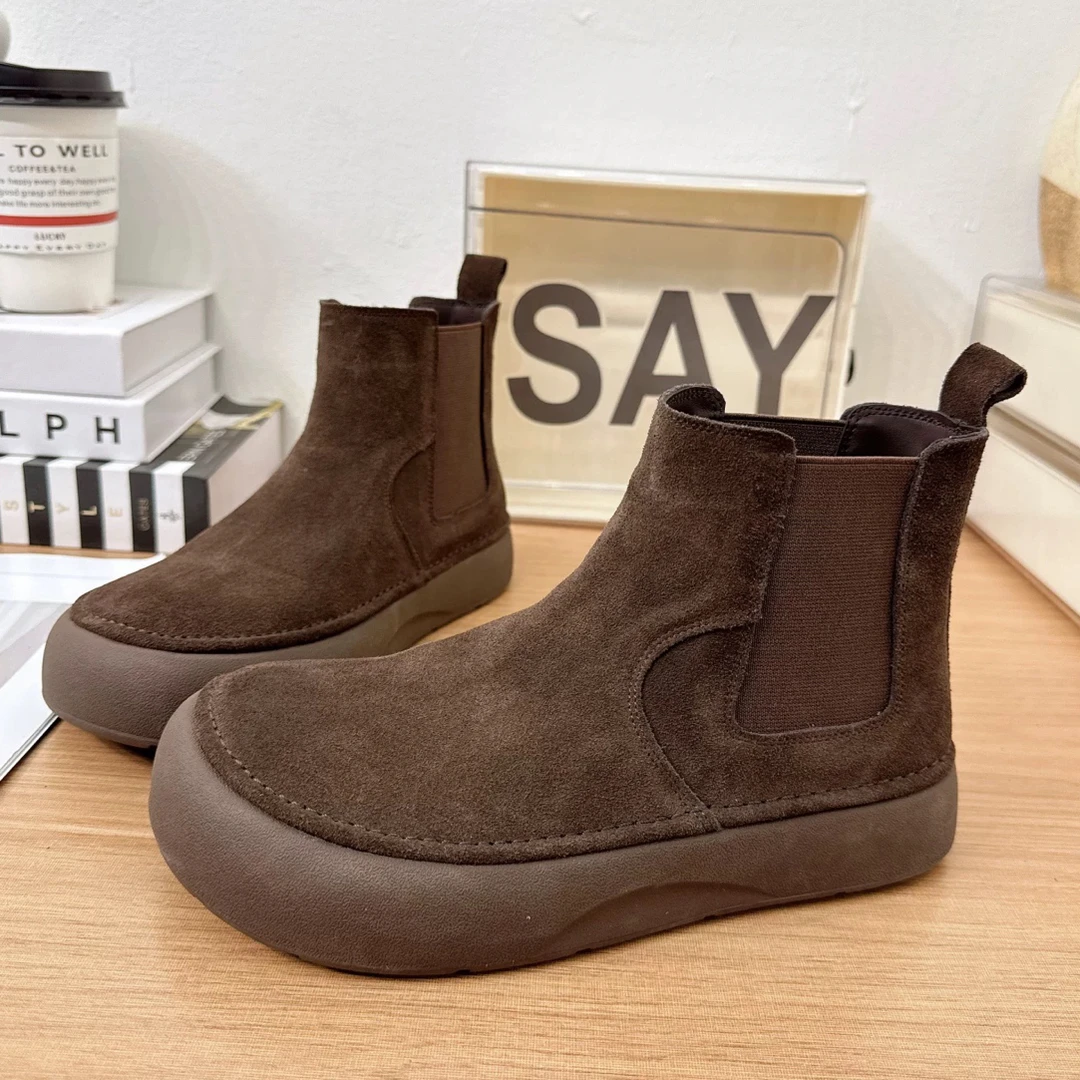 复古磨砂真皮英伦风马丁靴子厚底靴短筒单靴女一脚蹬勃肯鞋女短靴