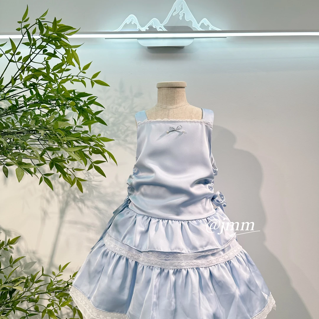 A235 女童连衣裙短袖纯色女夏季无袖公主风