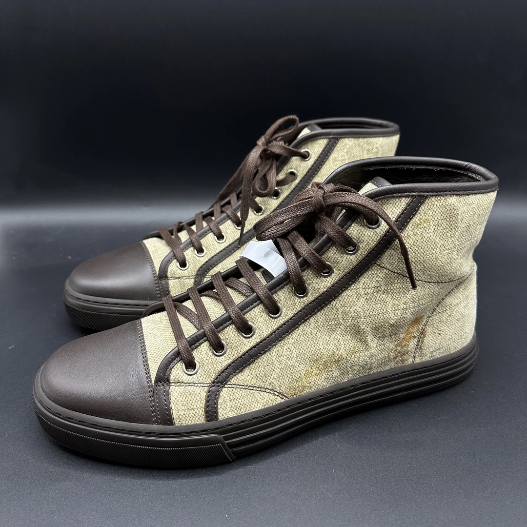95新 GUCCI/古驰 男士棕老花高帮板鞋41码 lb178