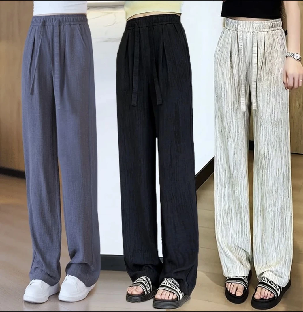 夏季春夏百搭高腰宽松白色轻薄裤子休闲裤腰带休闲