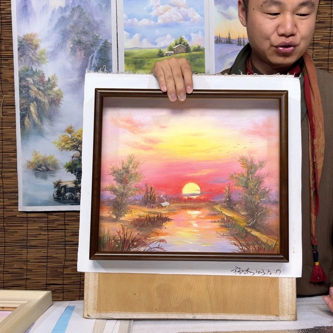 油画行路人小院绘画作品竞拍