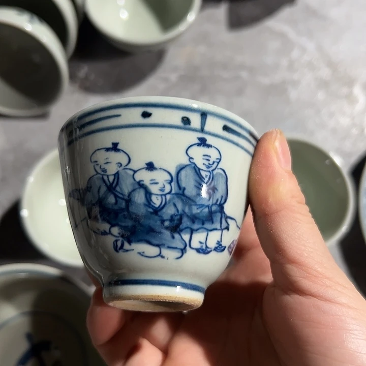 手绘童子的二缸盅