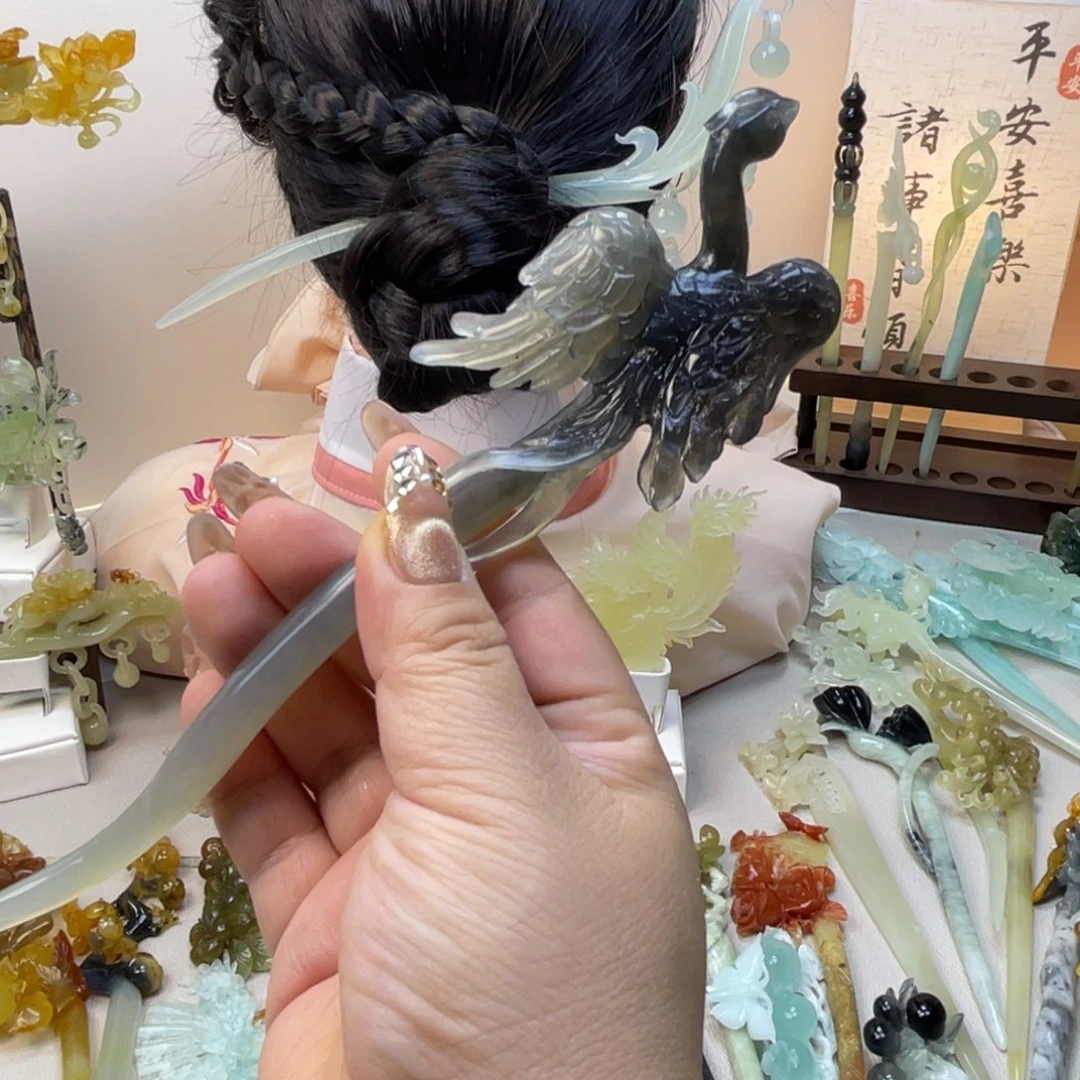 蛇纹石玉合金发饰