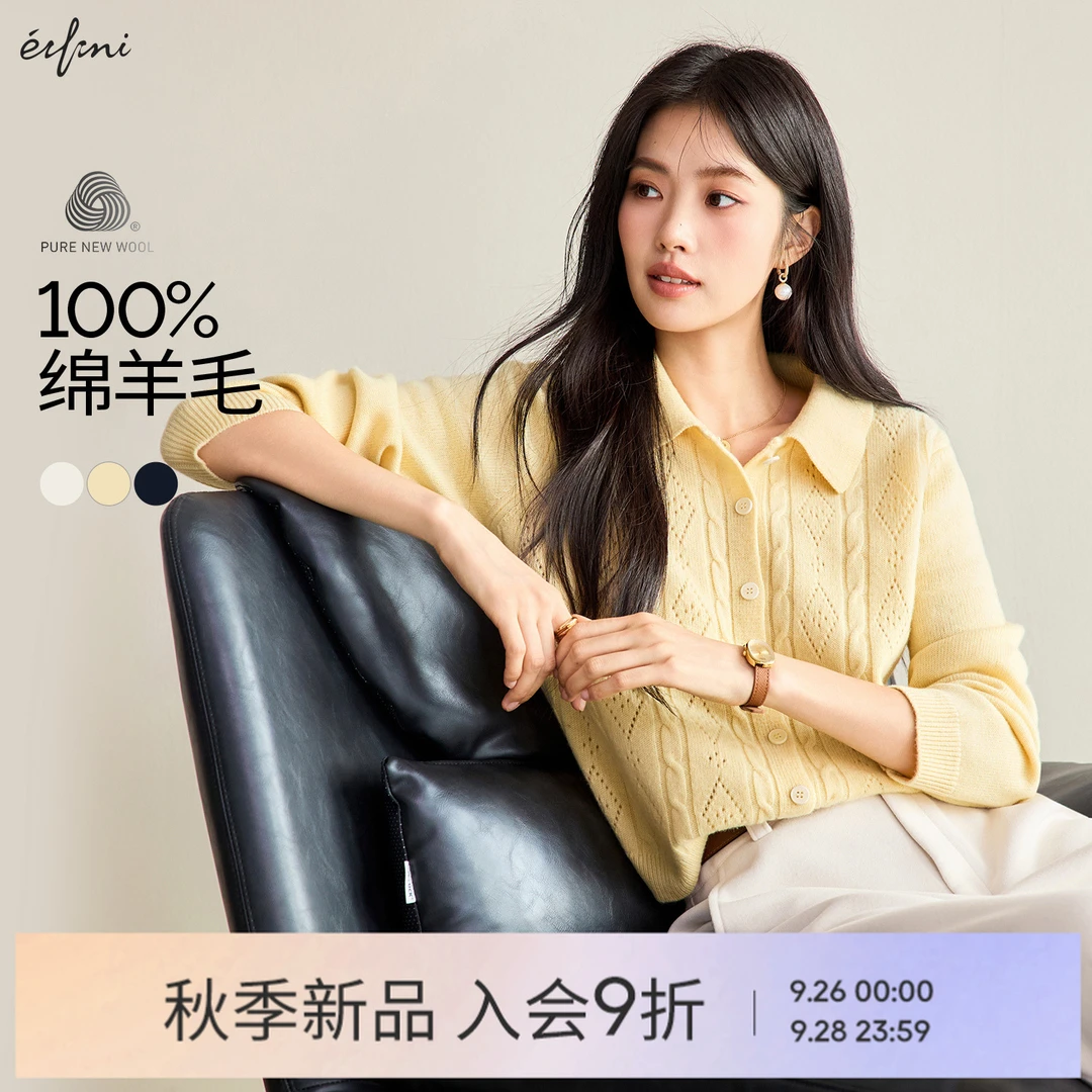 蒋欣代言伊芙丽时尚绞花镂空针织衫女25年秋新通勤百搭1G9932541