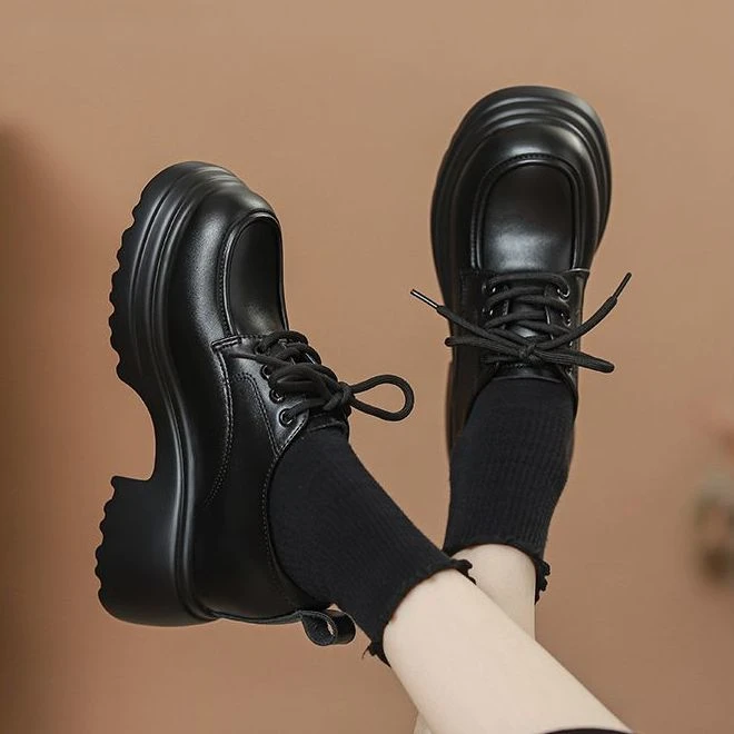 鞋子女款爆款2025新款小个子内增高真皮百搭英伦风高跟乐福鞋单鞋