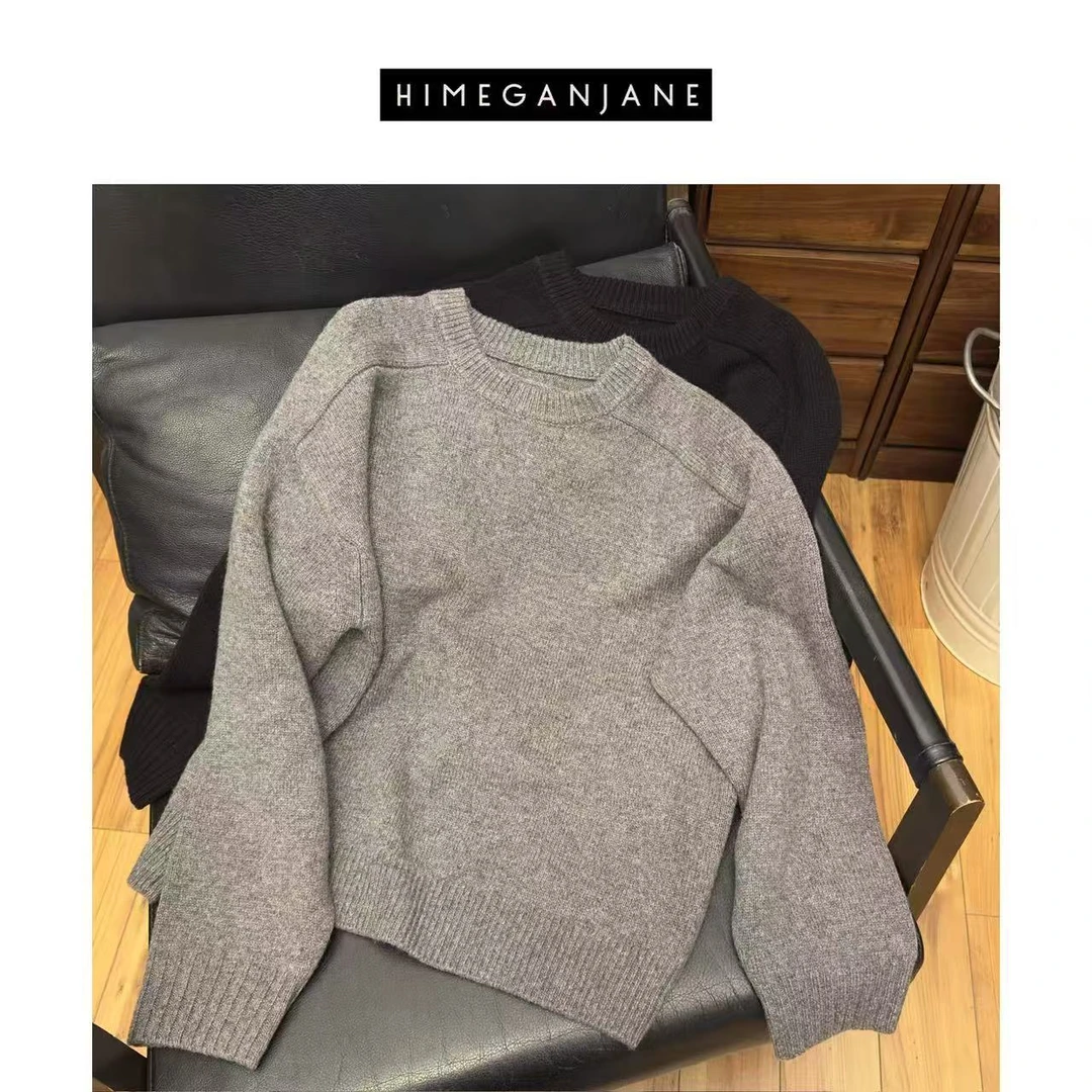 HIMEGANJANE100%绵羊毛宽松休闲套头厚实大毛衣百搭5793