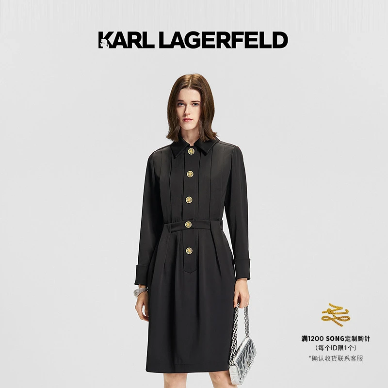 KARL LAGERFELD卡尔拉格斐2025春季衬衫领连衣裙老佛爷M21E1319