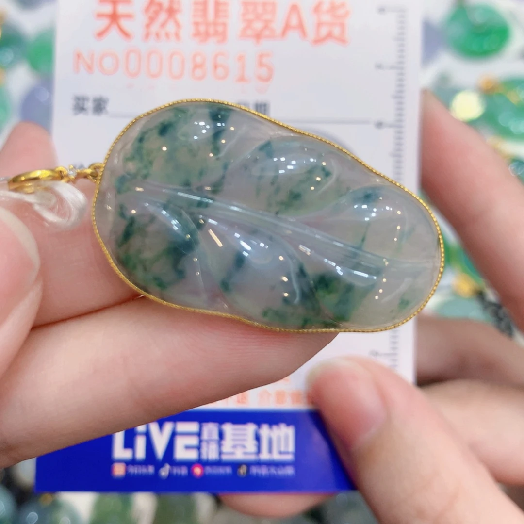 翡翠18K金镶嵌颈饰叶子