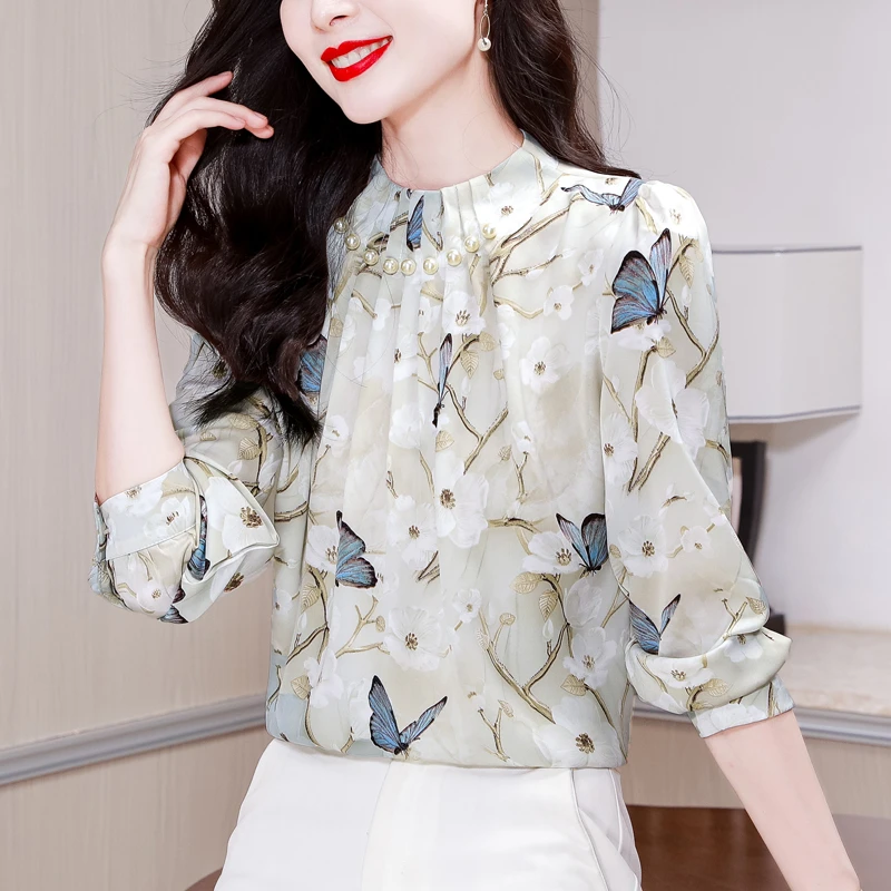 印花衬衣女2025新款打底衫秋款法式衬衫时髦高档洋气小衫