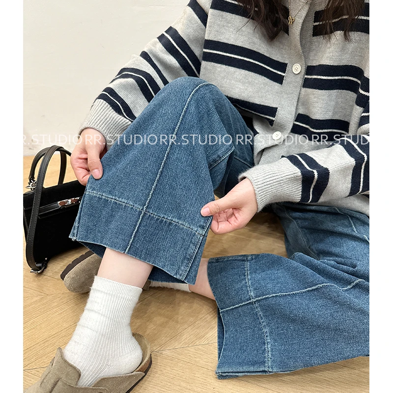 瑞瑞家孕妇装直筒牛仔裤高腰显瘦休闲外穿阔腿百搭九分裤DY2508