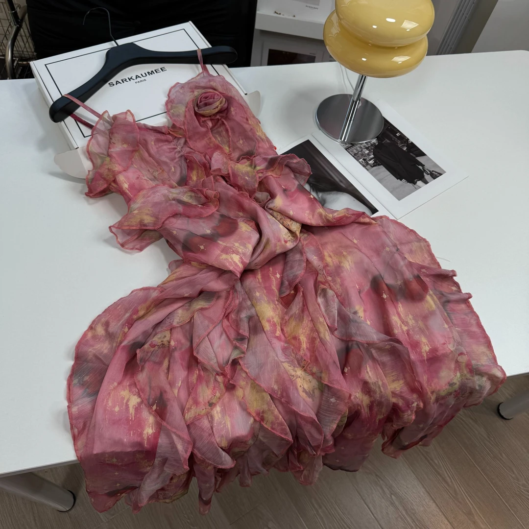 夏季气质时尚百搭新款洋气休闲减龄印花长款少女连衣裙DP7142