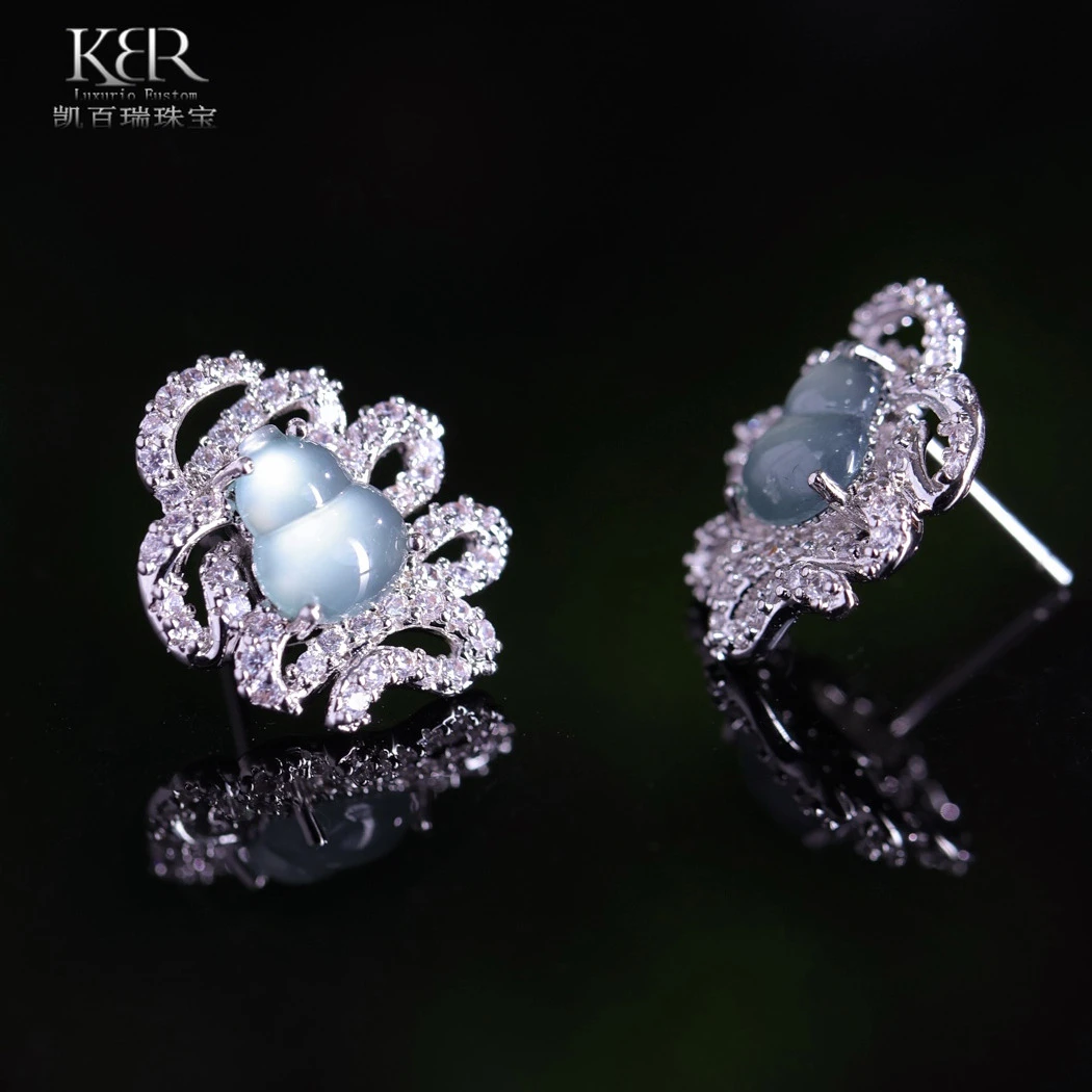 原创设计天然A货翡翠葫芦耳饰耳钉简约  KBR0303031