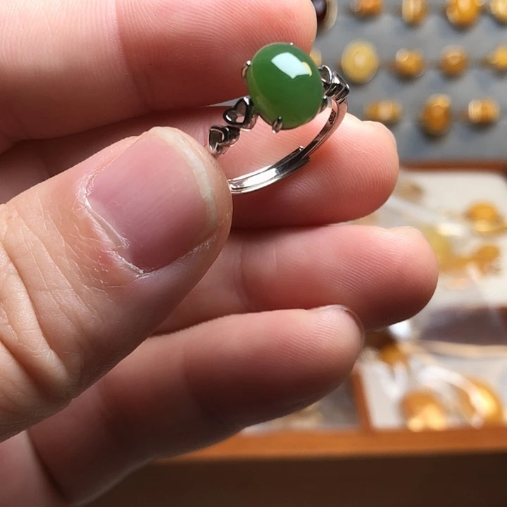 和田玉（碧玉）银S925镀金镶嵌戒指戒指3